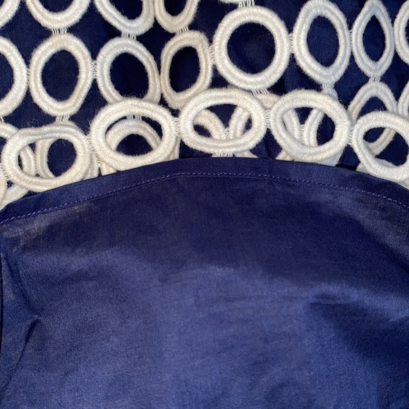 Boden Navy Blue White Eyelet Overlay Short Sleeve Cotton Shift Dress - Picture 11 of 14